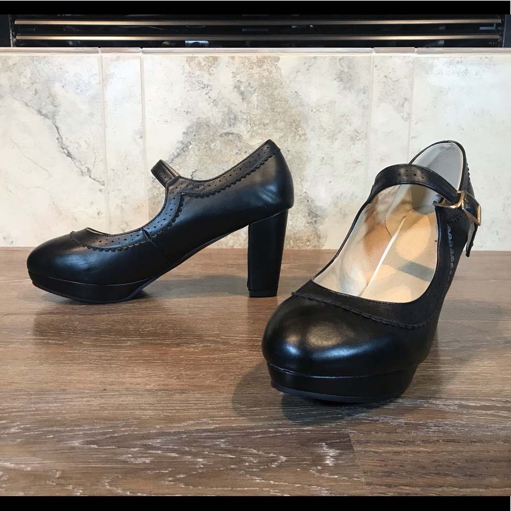 Faux Leather Block Heels, Size 13